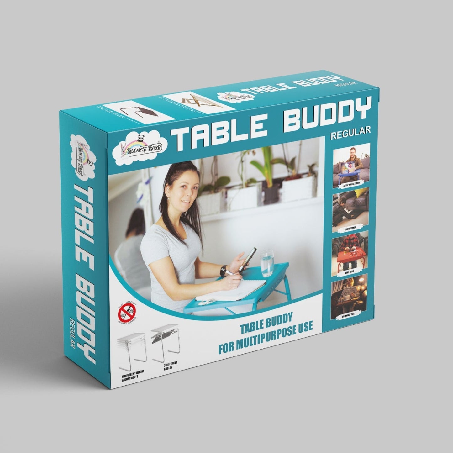 TABLE BUDDY ® | Adjustable Multi Position Portable Folding Table | Akzo Blue