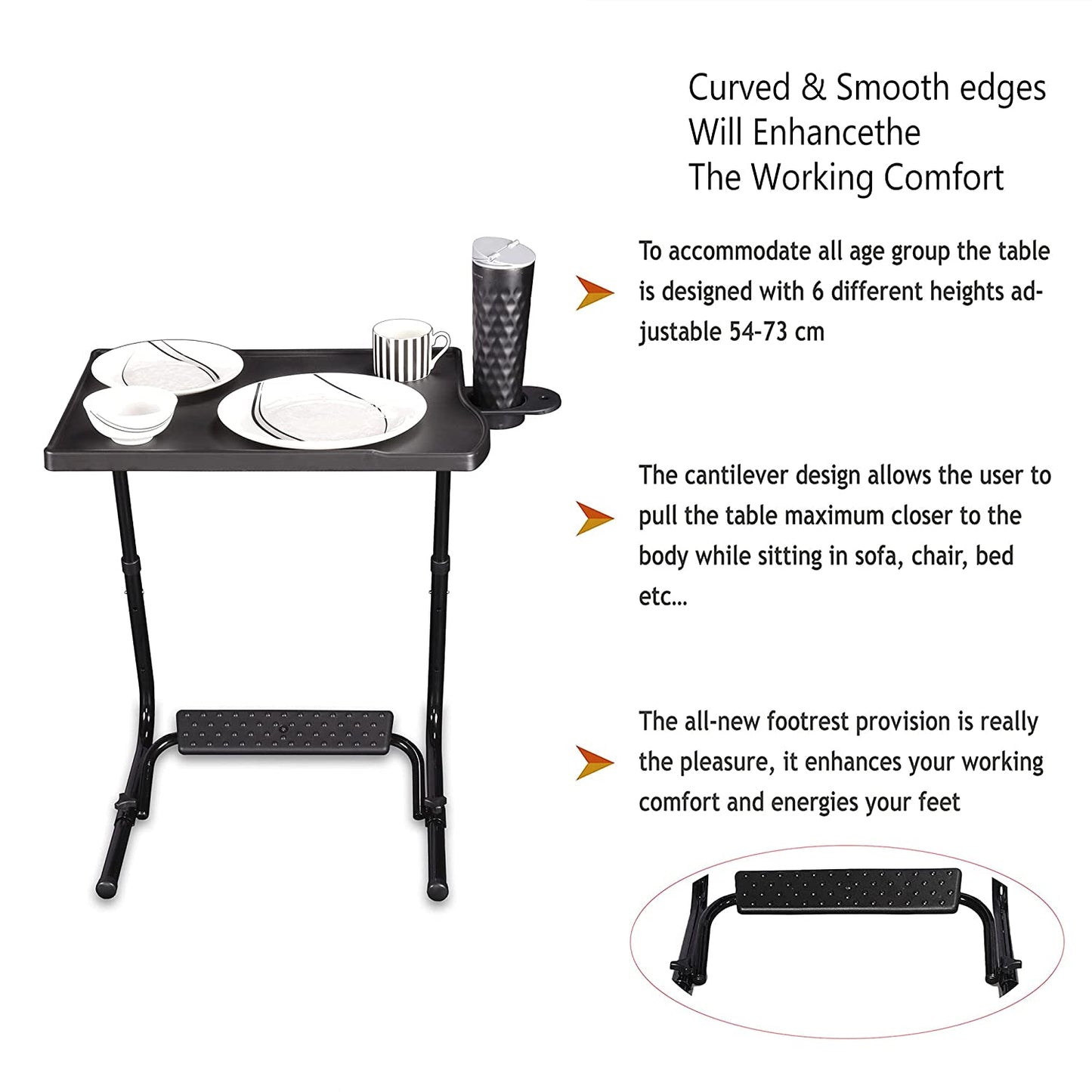 TABLE BUDDY executive ® | Folding Table With Cup Holder & Detachable Foot Rest | Black