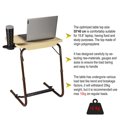 TABLE BUDDY executive ® | Folding Table With Cup Holder & Detachable Foot Rest | Marble