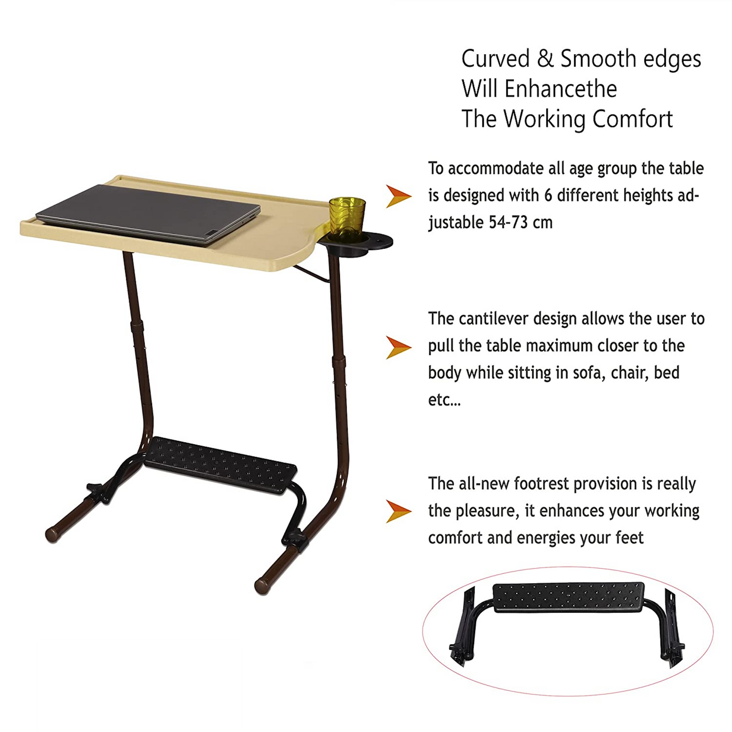 TABLE BUDDY executive ® | Folding Table With Cup Holder & Detachable Foot Rest | Marble